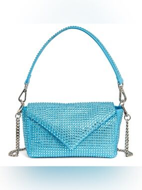 NWT GEDEBE My Love Mini Azure Blue Strass Crystal Satin Shoulder Bag Crossbody